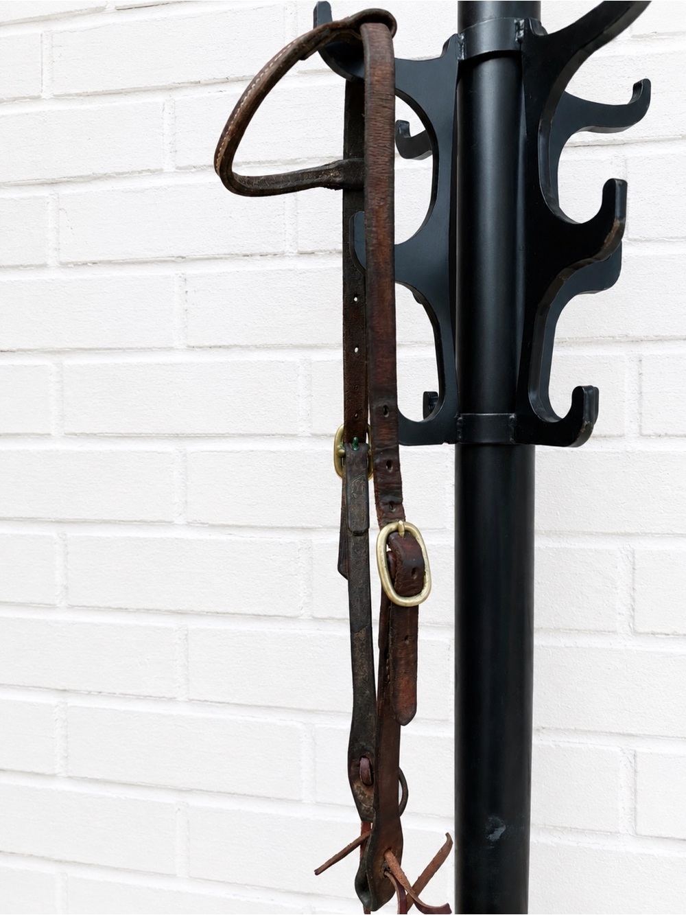 Classic Brown Leather Headstall with Brass Buckles - Unbranded